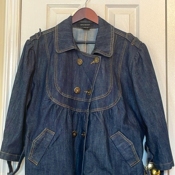 Ashley Stewart short sleeve denim peplum double breasted jacket. Size 18 - Picture 2 of 11